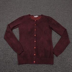 DownEast Cardigan Sweater Womens XS Red Button Front Crew Neck Knit Lightweight